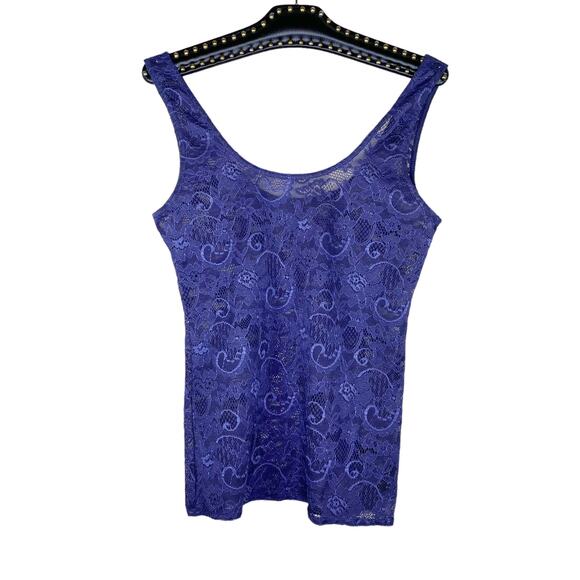 Aritzia Talula Sheer Floral Lace Tank Top Blue Medium - Picture 8 of 8